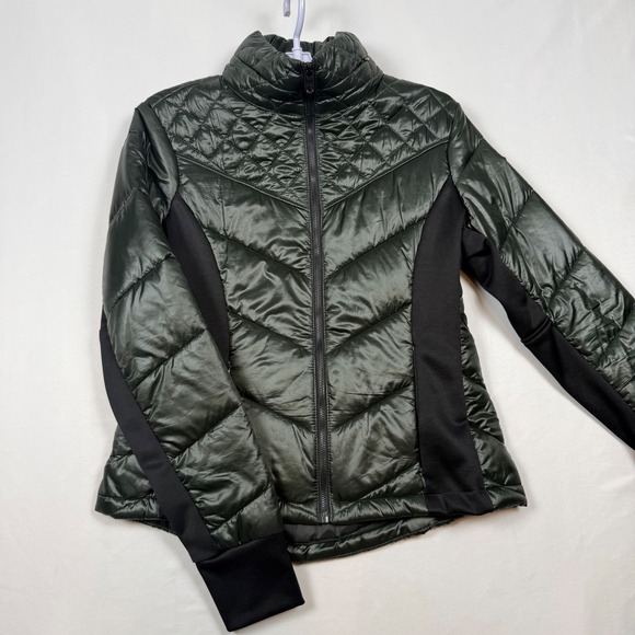 Guess Jackets & Blazers - Guess Womens Medium Quilted Puffer Jacket Dark Green Full Zip Hideaway Hood